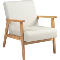 Product photograph of Homcom Fabric Accent Chair For Living Room Arm Chair With Rubber Wood Frame And Padded Cushion Cream White Aosom Uk from Aosom UK