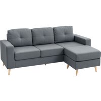 Product photograph of Homcom 3 Seater Sofa With Footstool Fabric L-shaped Sofa Sectional Couch With Wood Legs Tufting Cushioned Back For Small Space Living Room Office Dark Grey from Aosom UK