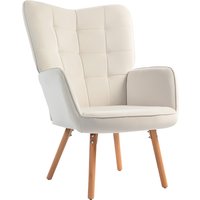 Product photograph of Homcom Modern Accent Chair Velvet-touch Tufted Wingback Armchair Upholstered Leisure Lounge Sofa Club Chair With Wood Legs Cream White Aosom Uk from Aosom UK
