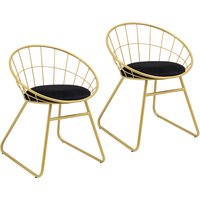 Product photograph of Homcom Modern Dining Chairs Set Of 2 Metal Wire Kitchen Chair With Velvet-feel Cushion Round Back And Steel Frame For Living Room Bedroom Gold from Aosom UK