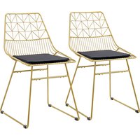 Product photograph of Homcom Luxurious Dining Chairs Set Of 2 Metal Wire Kitchen Chair With Removable Velvet-feel Cushion Cut-out Back And Steel Frame from Aosom UK