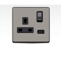 Arlec Metal Screwless 13 Amp 1 Gang Switched Socket with 2 x 2.1 Amp USB Black Nickel 
Arlec Metal Screwless 13 Amp 1 Gang Switched Socket with 2 x 2.1 Amp USB Black Nickel