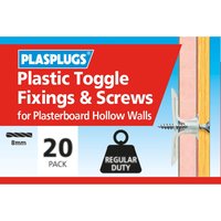 Plasplugs Standard Plasterboard Toggle & Screws x 20
Plasplugs Standard Plasterboard Toggle & Screws x 20