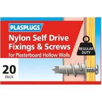 Plasplugs Nylon Self Drive & Screws x 20
Plasplugs Nylon Self Drive & Screws x 20