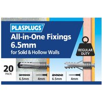 Plasplugs 6.5mm Multi Purpose Fixings x 20
Plasplugs 6.5mm Multi Purpose Fixings x 20