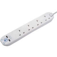 Masterplug 4 Socket 2 USB Surge Extension Lead 2m White