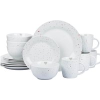 Heart 16 Piece Dinner Set - Grey & Red