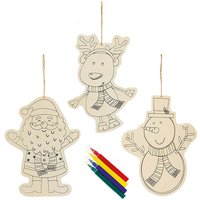 Wooden Colour In Christmas Character Tree Decorations - 3 Pack