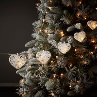10 Silver Wire Heart Christmas Tree Lights - Battery Operated