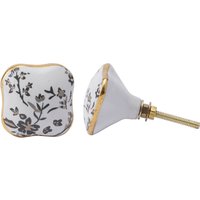 White and Grey Floral Ceramic Drawer Pull
White and Grey Floral Ceramic Drawer Pull
