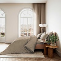 Product photograph of Bedeck Of Belfast Fine Linens 400 Thread Count Sateen Plain Dye Double Duvet Cover Set Truffle from Bedeck Home