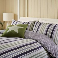 Product photograph of Helena Springfield Long Island Beach House Stripe Super Kingsize Duvet Cover Set Green Slate from Bedeck Home