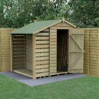 Product photograph of 6 X 4 Forest 4life 25yr Guarantee Overlap Pressure Treated Windowless Apex Wooden Shed With Logstore 1 88m X 2m from Buy Sheds Direct