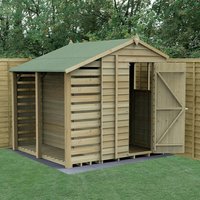 Product photograph of 7 X 5 Forest 4life 25yr Guarantee Overlap Pressure Treated Apex Wooden Shed With Logstore 2 18m X 2 31m from Buy Sheds Direct