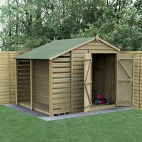 Product photograph of 8 X 6 Forest 4life 25yr Guarantee Overlap Pressure Treated Windowless Double Door Apex Wooden Shed With Logstore 2 42m X 2 64m from Buy Sheds Direct