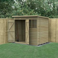 Product photograph of 7 X 5 Forest 4life 25yr Guarantee Overlap Pressure Treated Double Door Pent Wooden Shed 2 26m X 1 69m from Buy Sheds Direct