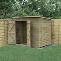 Product photograph of 7 X 5 Forest 4life 25yr Guarantee Overlap Pressure Treated Windowless Double Door Pent Wooden Shed 2 26m X 1 69m from Buy Sheds Direct