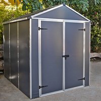 Product photograph of 6 X 8 Palram Canopia Rubicon Multi-wall Premium Dark Grey Plastic Shed 1 85m X 2 28m Includes Free Shelf from Buy Sheds Direct