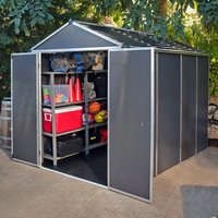 Product photograph of 6 X 10 Palram Canopia Rubicon Multi-wall Premium Dark Grey Plastic Shed 1 85m X 3 00m Includes Free Shelf from Buy Sheds Direct