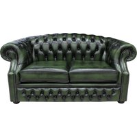 Product photograph of Chesterfield 2 Seater Antique Green Leather Sofa Bespoke In Buckingham Style from Chesterfield Sofas