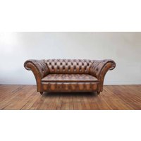 Product photograph of Chesterfield 2 Seater Antique Tan Leather Button Seat Sofa Settee In Balmoral Style from Chesterfield Sofas