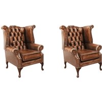 Product photograph of Chesterfield 2 X Chairs Antique Tan Leather Chairs Offer In Queen Anne Style from Chesterfield Sofas