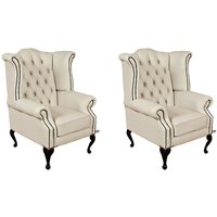 Product photograph of Chesterfield 2 X Chairs Ivory Leather Chairs Offer In Queen Anne Style from Chesterfield Sofas