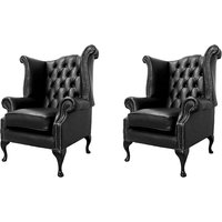 Product photograph of Chesterfield 2 X High Back Chairs Old English Black Leather Bespoke In Queen Anne Style from Chesterfield Sofas