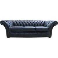 Product photograph of Chesterfield 3 Seater Sofa Settee New England Black Leather In Balmoral Style from Chesterfield Sofas