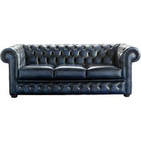 Product photograph of Chesterfield 3 Seater Antique Blue Real Leather Sofa Bespoke In Classic Style from Chesterfield Sofas