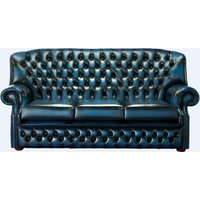 Product photograph of Chesterfield 3 Seater Antique Blue Leather Sofa Bespoke In Monks Style from Chesterfield Sofas