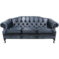 Product photograph of Chesterfield 3 Seater Antique Blue Leather Sofa Settee Custom Made In Victoria Style from Chesterfield Sofas