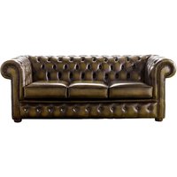 Product photograph of Chesterfield 3 Seater Antique Gold Leather Sofa Bespoke In Classic Style from Chesterfield Sofas