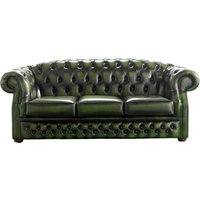 Product photograph of Chesterfield 3 Seater Antique Green Leather Sofa Bespoke In Buckingham Style from Chesterfield Sofas