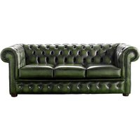Product photograph of Chesterfield 3 Seater Antique Green Leather Sofa Bespoke In Classic Style from Chesterfield Sofas