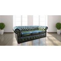 Product photograph of Chesterfield 3 Seater Antique Green Leather Sofa In Classic Style from Chesterfield Sofas