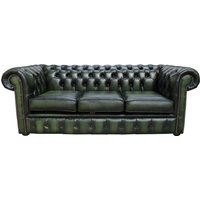 Product photograph of Chesterfield 3 Seater Antiquen Green Real Leather Tufted Buttoned Sofa In Classic Style from Chesterfield Sofas