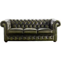 Product photograph of Chesterfield 3 Seater Antique Olive Leather Sofa Bespoke In Classic Style from Chesterfield Sofas