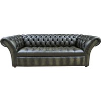 Product photograph of Chesterfield 3 Seater Buttoned Seat Sofa Antique Olive Green Leather In Balmoral Style from Chesterfield Sofas
