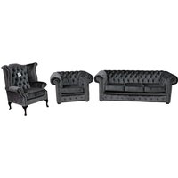 Product photograph of Chesterfield 3 Seater Club Chair Queen Anne Chair Boutique Storm Black Velvet Fabric Sofa Suite from Chesterfield Sofas