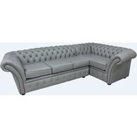 Product photograph of Chesterfield 3 Seater Corner 1 Seater Stella Dove Grey Leather Cushioned Corner Sofa In Balmoral Style from Chesterfield Sofas
