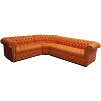 Product photograph of Chesterfield 3 Seater Corner 2 Seater Mandarin Orange Leather Buttoned Seat Corner Sofa In Classic Style from Chesterfield Sofas