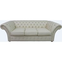 Product photograph of Chesterfield 3 Seater Cottonseed Cream Leather Sofa Bespoke In Balmoral Style from Chesterfield Sofas