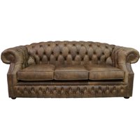 Product photograph of Chesterfield 3 Seater Cracked Wax Tobacco Leather Sofa Bespoke In Buckingham Style from Chesterfield Sofas