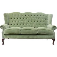 Product photograph of Chesterfield 3 Seater Flat Wing High Back Sofa Aruba Forest Green Fabric In Queen Anne Style from Chesterfield Sofas