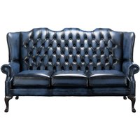 Product photograph of Chesterfield 3 Seater High Back Antique Blue Leather Sofa In Mallory Style from Chesterfield Sofas