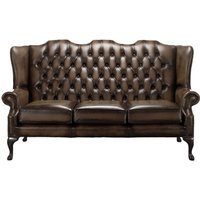 Product photograph of Chesterfield 3 Seater High Back Antique Brown Leather Sofa In Mallory Style from Chesterfield Sofas