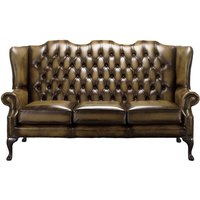 Product photograph of Chesterfield 3 Seater High Back Antique Gold Leather Sofa In Mallory Style from Chesterfield Sofas