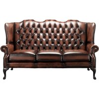 Product photograph of Chesterfield 3 Seater High Back Antique Light Rust Leather Sofa In Mallory Style from Chesterfield Sofas