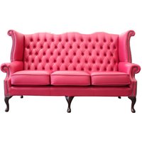 Product photograph of Chesterfield 3 Seater High Back Wing Sofa Shelly Anemone Leather In Queen Anne Style from Chesterfield Sofas